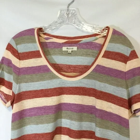 Madewell Striped tee Multicolor Short Sleeve Scoop Neck Women's Sz Medium Cotton - Picture 2 of 10